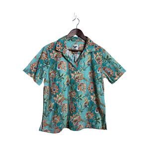 Yiume Women’s Turquoise Ornate Floral Paisley Cotton Hawaiian Blouse L NWOT